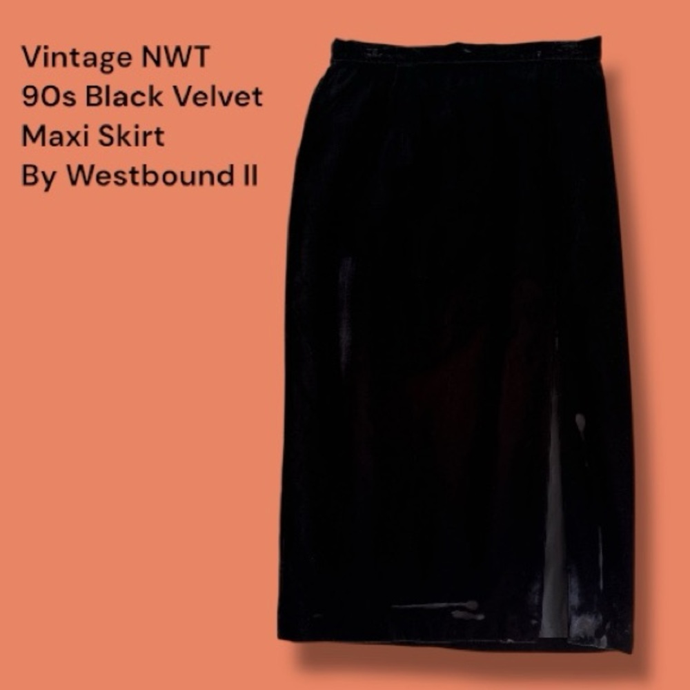 Vintage Black Velvet Maxi Skirt With Front Side Slit By Westbound II NWT